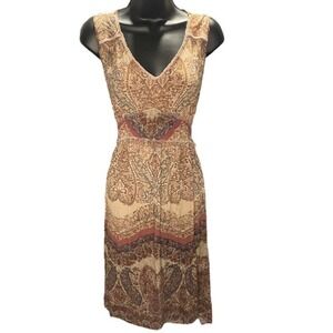 Artesia Brown Boho Paisley Sleeveless Midi Dress Sz M